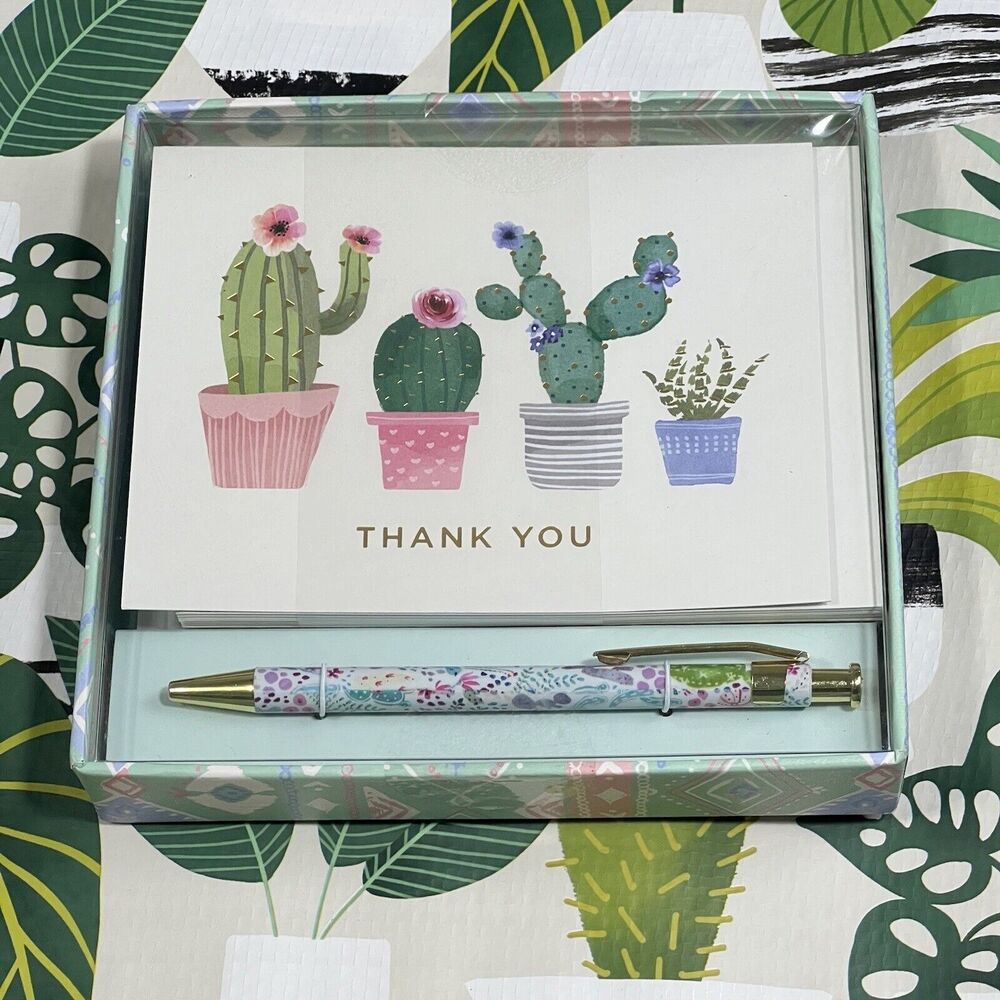 Clementine Cactus Thank You Cards and Pen Set of 16 Cards & Envelopes Succulents
